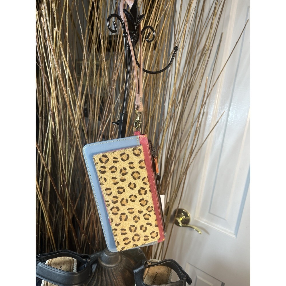 NWT Leopard Hair On Hide Leather Wristlet | Artisan Boho Phone Wallet Festival